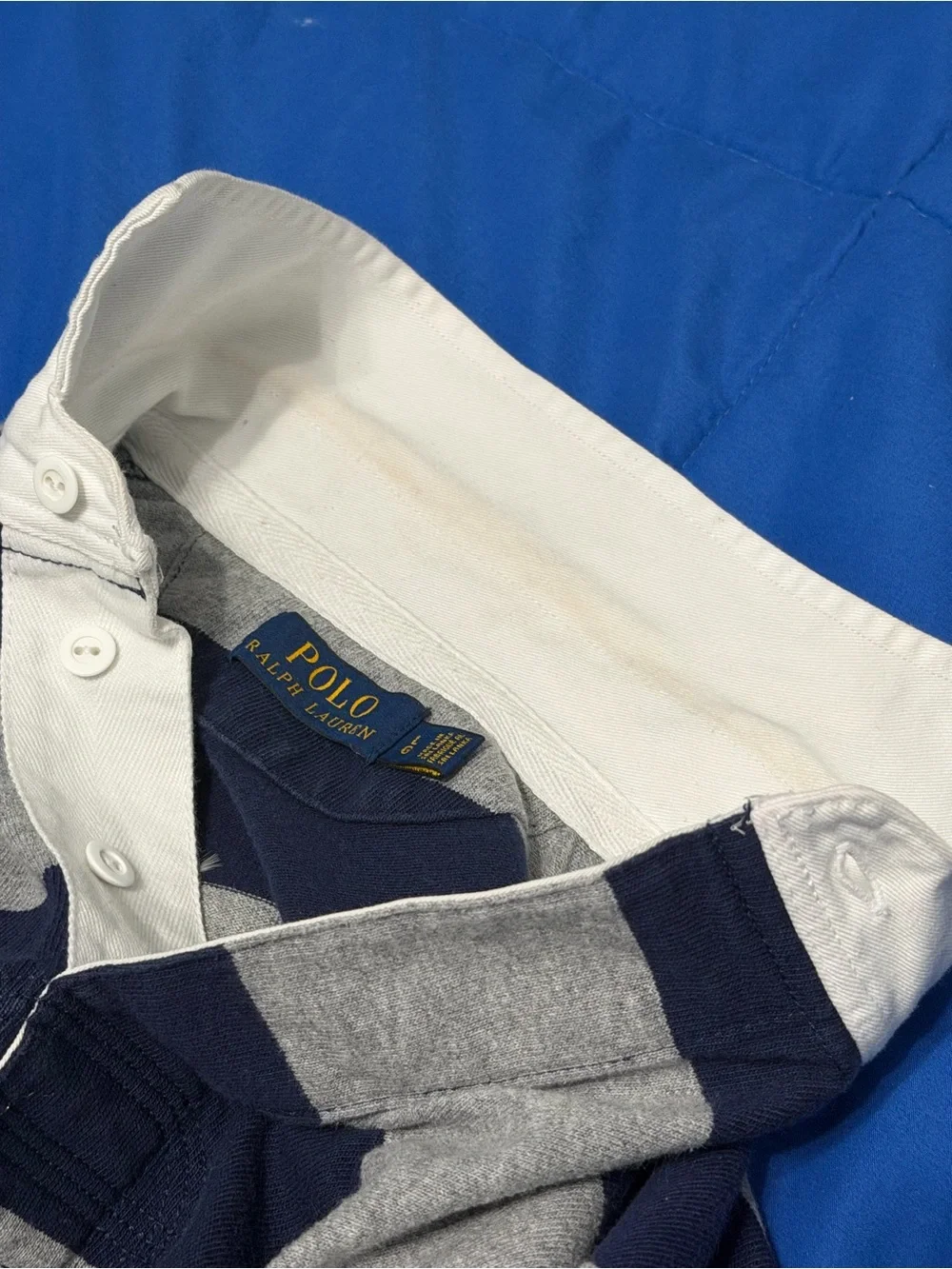 Polo by Ralph Lauren Navy & Gray Striped Rugby Polo